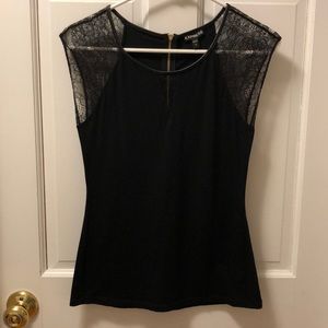 Express Black Top with Lace & Leather Details